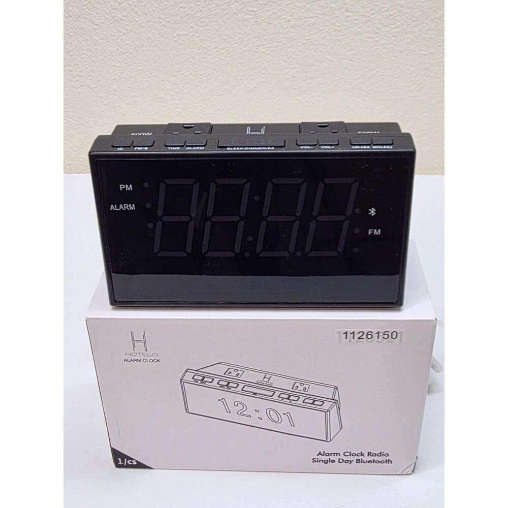 Hotelo Bluetooth Alarm Clock Radio w/ Dual USB Charging Ports & Outlets Black